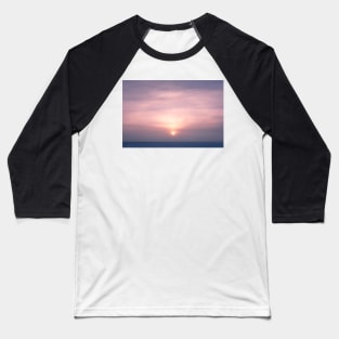 Sun through fog at lake winter morning landscape Baseball T-Shirt